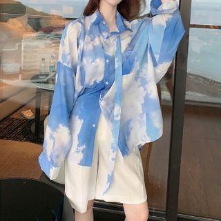 Cloud Print Shirt Blue & White - One Size