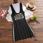 Set: Printed Strappy A-line Dress + Short-sleeve T-shirt