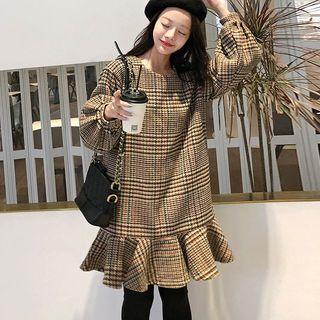 Puff Sleeve Plaid Mermaid Dress