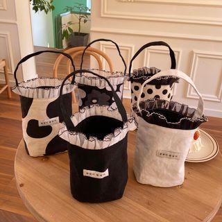 Ruffled Two-tone Canvas Bucket Tote Bag