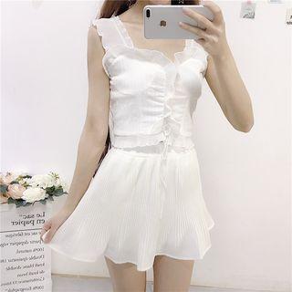 Plain Frill Trim Tank Top / Flared Skirt