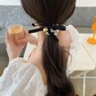 Ribbon Faux Pearl Hair Tie Type A - Black & Off-white - One Size