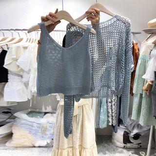 Set: Knit Camisole + Crochet Knit Sweater