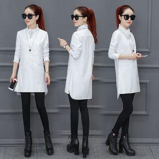 Fleece-lining Mock-neck Slit-side Tunic