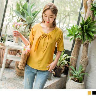 Short Sleeve 2ways Lace Up Bow Top