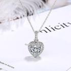 Rhinestone Heart Pendant Necklace 1 Pc - Silver - One Size