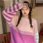 Striped Color Block Sweater Pink - One Size