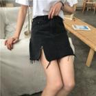 Zip Detail A-line Denim Skirt