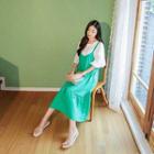 Spaghetti-strap Frill-hem Long Dress