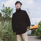 Turtle-neck Contrast-color Sweater