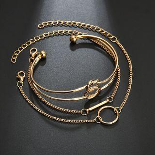 Set Of 3: Knot Bangle + Circle Bracelet + Bar Bracelet Gold - One Size