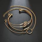 Set Of 3: Knot Bangle + Circle Bracelet + Bar Bracelet Gold - One Size