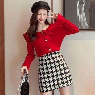 Knit Top / Houndstooth Mini Skirt