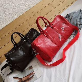 Letter Embroidered Faux-leather Carryall Bag