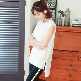 Sleeveless Plain Asymmetric T-shirt