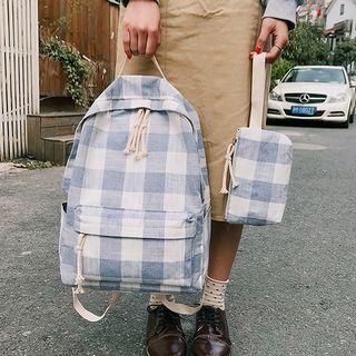 Set: Plaid Canvas Backpack + Zip Pouch