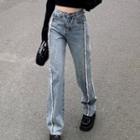 Frayed Mid Rise Wide Leg Jeans