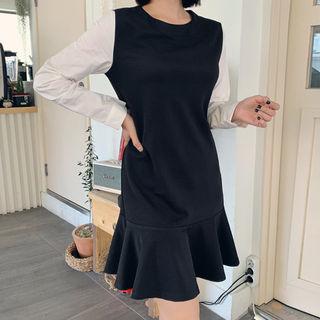 Ruffle-hem Two-tone Dress