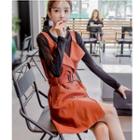 Set: Long-sleeve T-shirt + Double-breasted Pinafore Dress