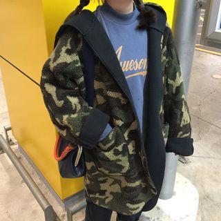 Reversible Hooded Camouflage Buttoned Jacket As Shown In Figure - One Size