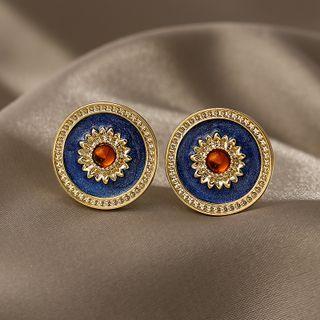 Rhinestone Stud Earring 1 Pair - Blue & Red & Gold - One Size