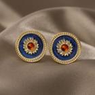 Rhinestone Stud Earring 1 Pair - Blue & Red & Gold - One Size