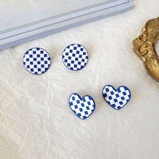 Heart / Disc Checker Alloy Earring