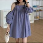 Puff-sleeve Cold Shoulder A-line Mini Dress As Shown In Figure - One Size