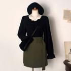 Square-neck Frill-trim Shirred Blouse