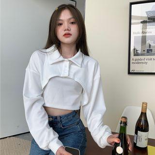 Plain Cropped Sweatshirt With Tank Top