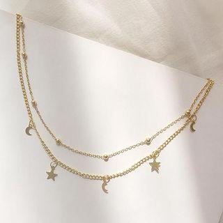 Moon & Star Layered Choker 1 - Gold - One Size