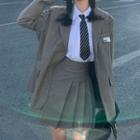 Plain Blazer / Plain Blouse & Tie / High-waist A-line Skirt