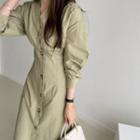 V-neck Lantern-sleeve Midi Sheath Dress