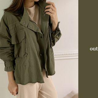 Drawstring-waist Parka Khaki - One Size