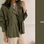 Drawstring-waist Parka Khaki - One Size