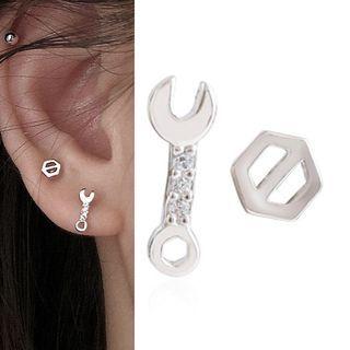 Wrench & Nut Asymmetrical Alloy Earring 1 Pair - With Earring Backs - Silver - One Size