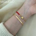 Chinese Characters Alloy Red String Bracelet Gold - One Size