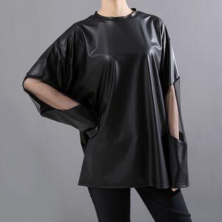 Long-sleeve Faux Leather Top