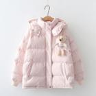 Bear Plush Lettering Padded Button Jacket