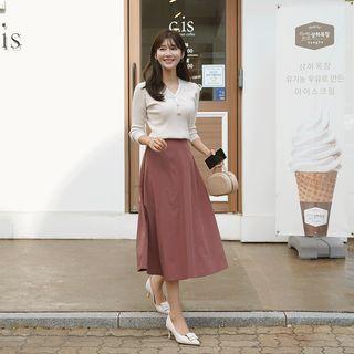 Stitched Faux-pearl Knit Top