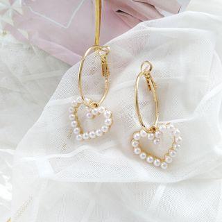 Faux Pearl Heart Dangle Earring 1 Pair - As Shown In Figure - One Size
