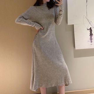 Mock Neck Plain Midi Knit Dress
