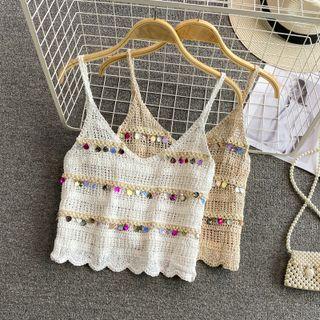 Sequined Crochet Knit Camisole
