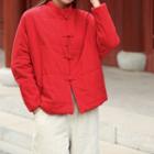 Padded Long-sleeve Cheongsam Top Red - One Size