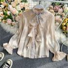 Sequined Tie-neck Ruffled Long-sleeve Chiffon Blouse
