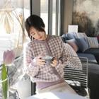 Crew-neck Gingham-check Cardigan