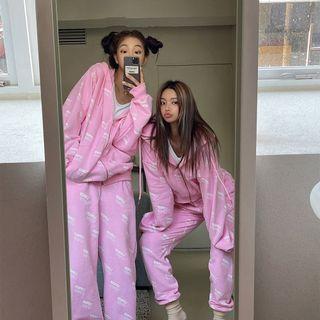 Couple Logo-pattern Zip-up Hoodie