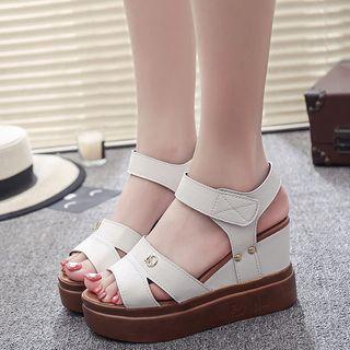 Faux Suede Ankle Strap Platform Wedge Sandals