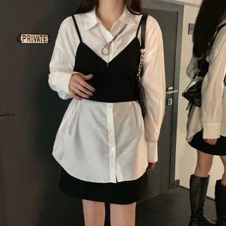 Long-sleeve Shirt / Bow Lace-up Suspender