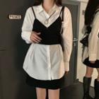 Long-sleeve Shirt / Bow Lace-up Suspender
